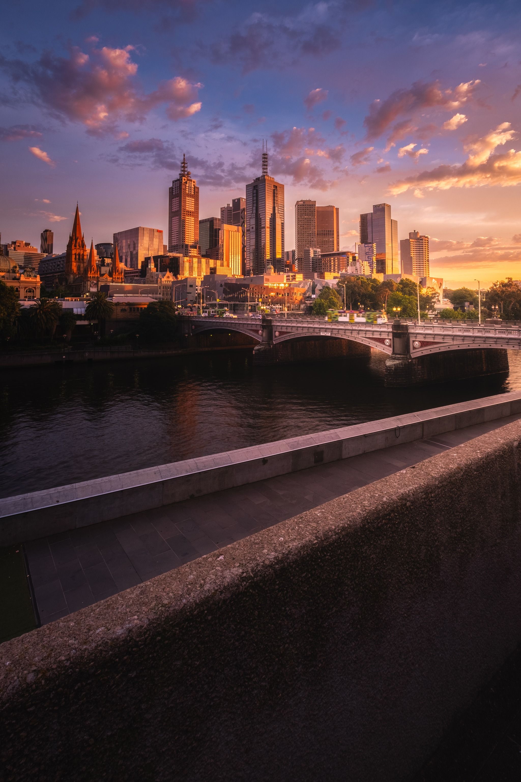 The city from the balcony at sunrise