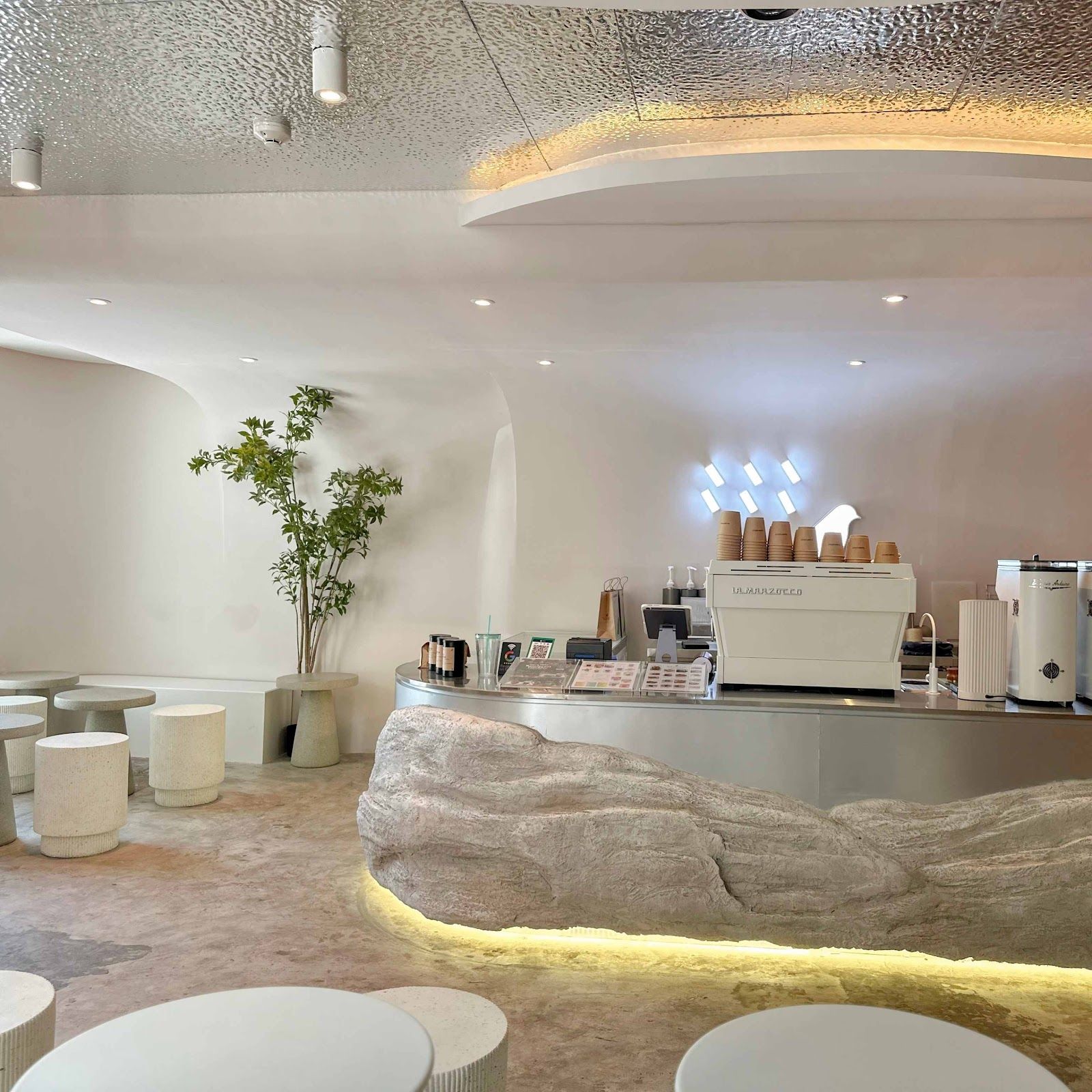 Cafe with an indoor waterfall